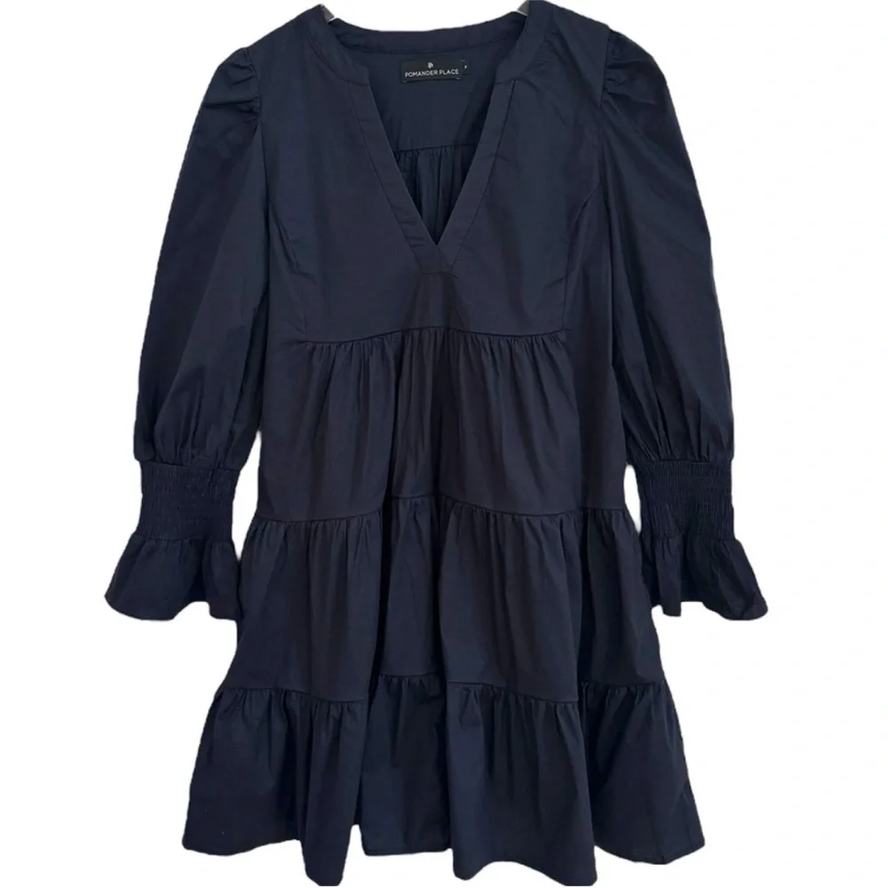 Tuckernuck Pomander Place Navy Cotton Poplin Kenzo Mini Dress Small NWOT - Picture 6 of 12